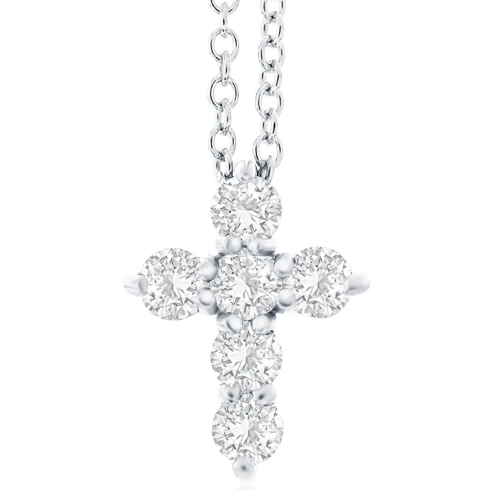 商品Macy's|Diamond Cross Pendant Necklace (1 ct. t.w.) in 14k White Gold, 16" + 2" Extender,价格¥16997,第1张图片