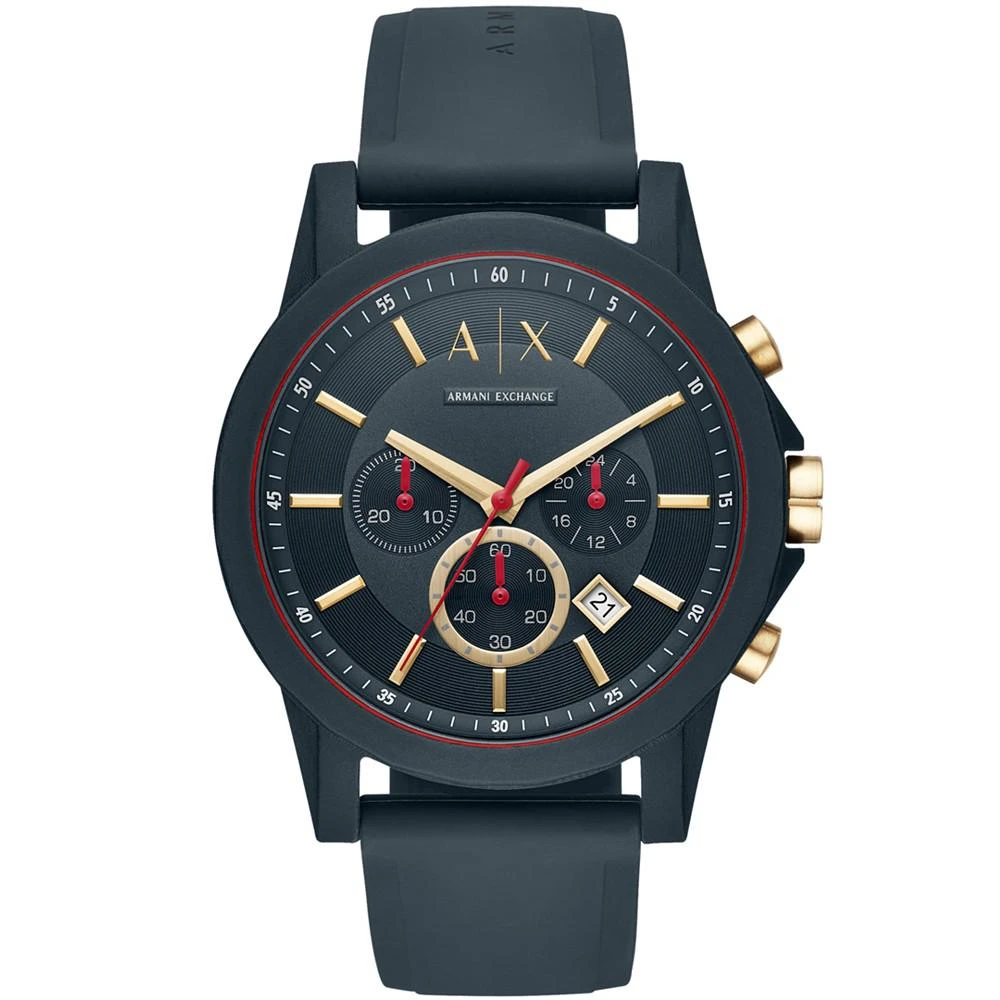 商品Armani Exchange|Men's Chronograph Blue Silicone Strap Watch 47mm,价格¥1055,第1张图片