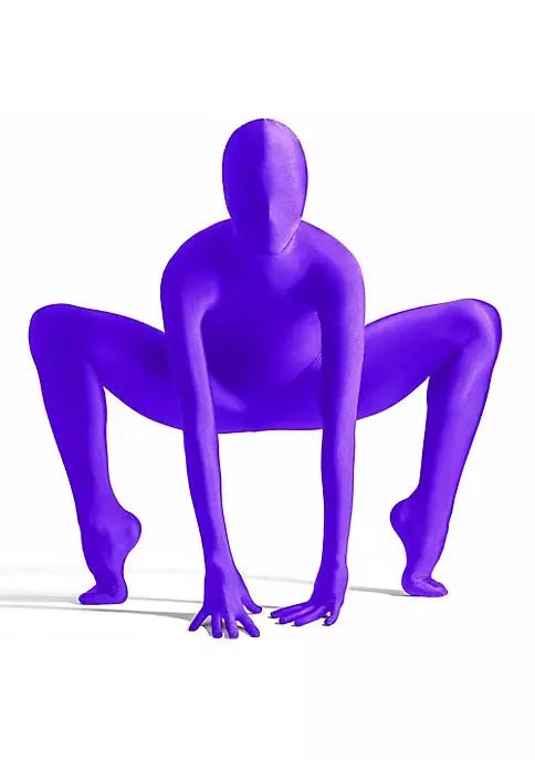 商品AltSkin|Adult Full Body Stretch Fabric Zentai Suit   Zippered Back One Piece Stretch Suit Costume   Purple Xs,价格¥262,第3张图片详细描述