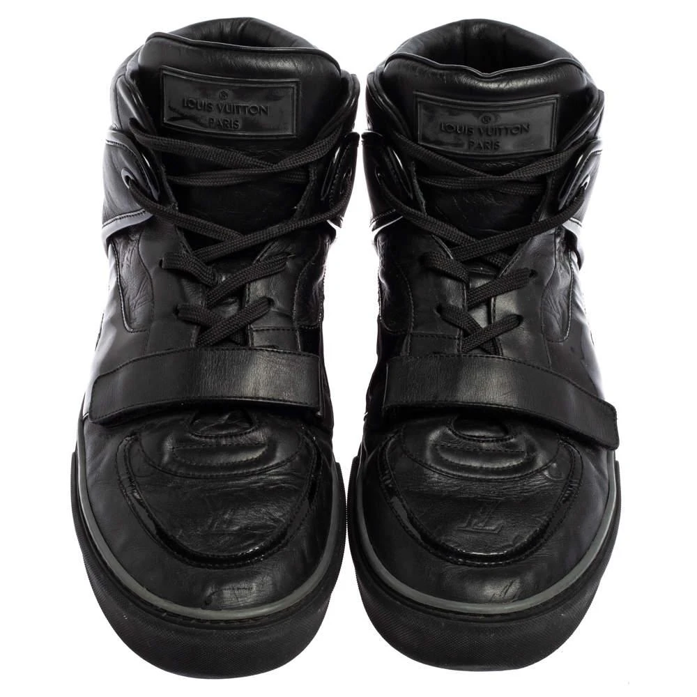 商品[二手商品] Louis Vuitton|Louis Vuitton Black Monogram Leather And Patent Leather Tower High Top Sneakers Size 44.5,价格¥1244,第3张图片详细描述
