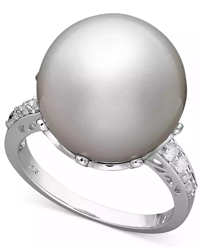 商品Macy's|14k White Gold Ring, Cultured South Sea Pearl (14mm) and Diamond (1/5 ct. t.w.) Ring,价格¥23911,第1张图片