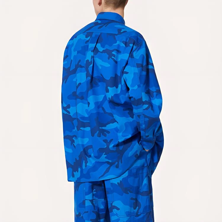 商品[国内直发] Valentino|华伦天奴 FW22 迷彩刺绣Logo棉质宽松衬衫 男款 蓝色,价格¥15890,第5张图片详细描述