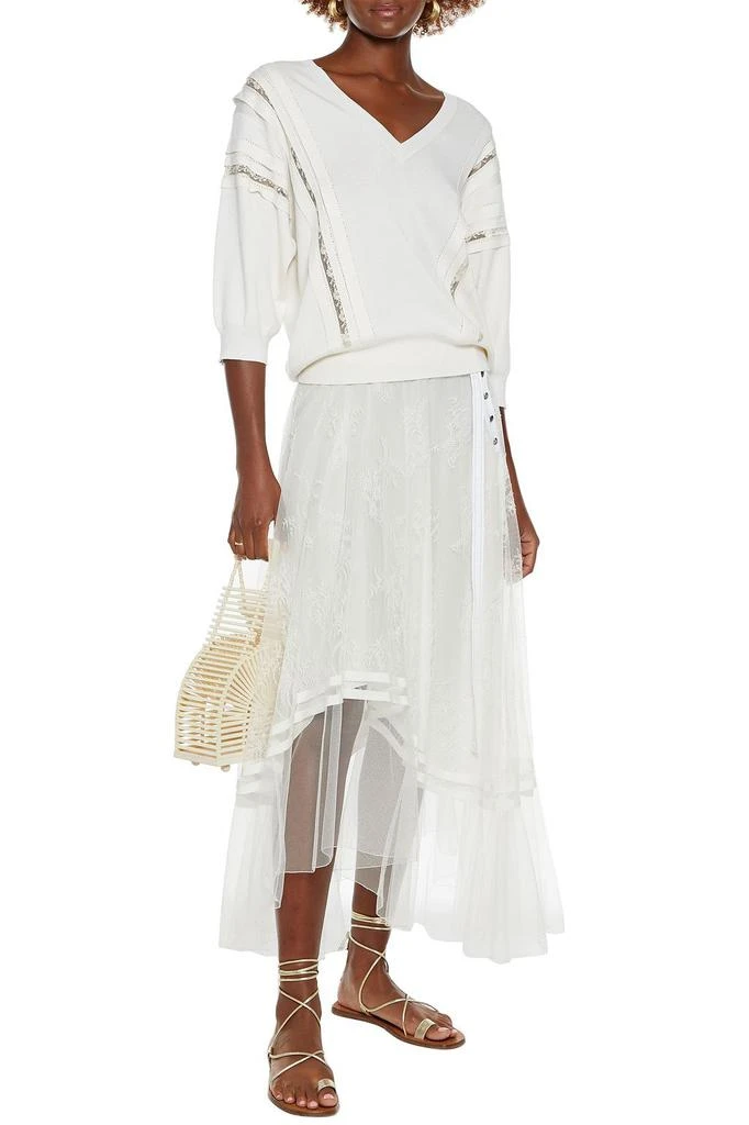商品Chloé|Asymmetric poplin-trimmed lace midi skirt,价格¥4684,第4张图片详细描述