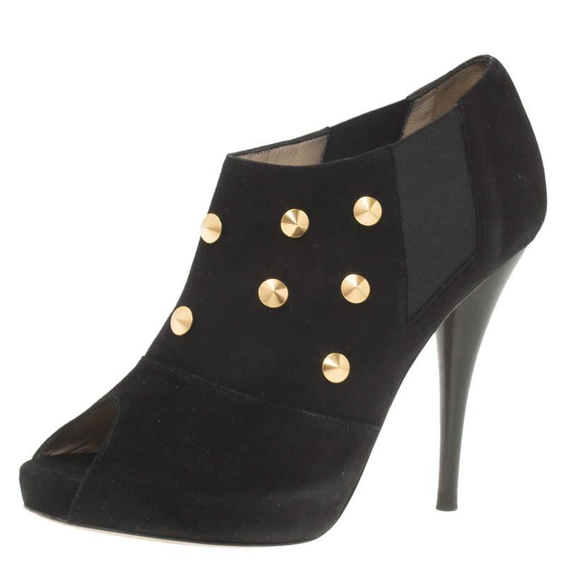 商品[二手商品] Fendi|Fendi Black Studded Suede Platform Ankle Boots Size 37.5,价格¥1476,第1张图片