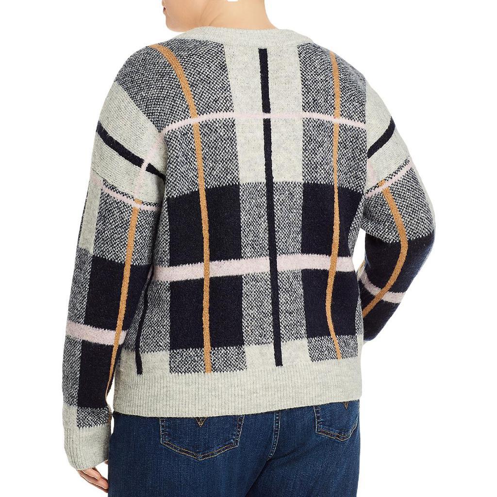 商品AQUA|Aqua Curve Womens Plus Cropped Plaid Sweater,价格¥82,第4张图片详细描述