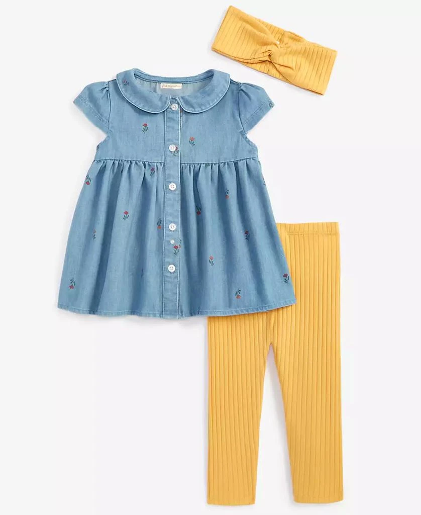 商品First Impressions|Baby Girls Headband, Chambray Tunic & Leggings, 3 Piece Set, Created for Macy's,价格¥113,第1张图片