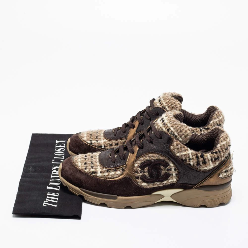 Chanel Brown Tweed And Leather CC Low Top Sneakers Size 38 商品