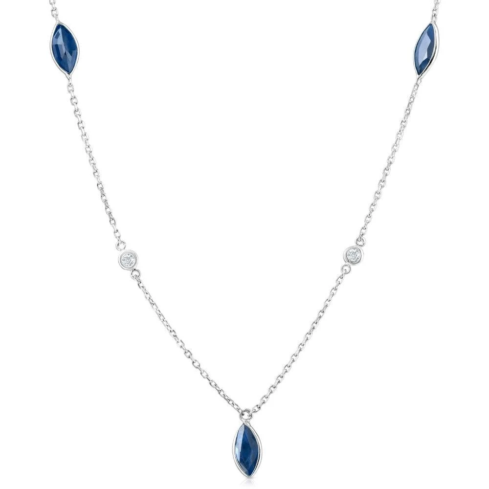 商品Pompeii3|3/4 Ct tdw Blue Marquise Sapphire & Diamond By The Inch 18" Necklace,价格¥4369,第1张图片