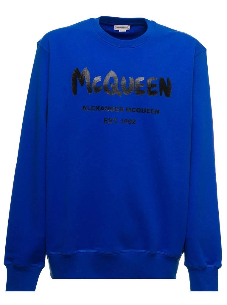 商品Alexander McQueen|Blue Sweatshirt In Fleece Cotton With Tonal Logo Print On The Front Alexander Mcqueen Man,价格¥2955,第1张图片