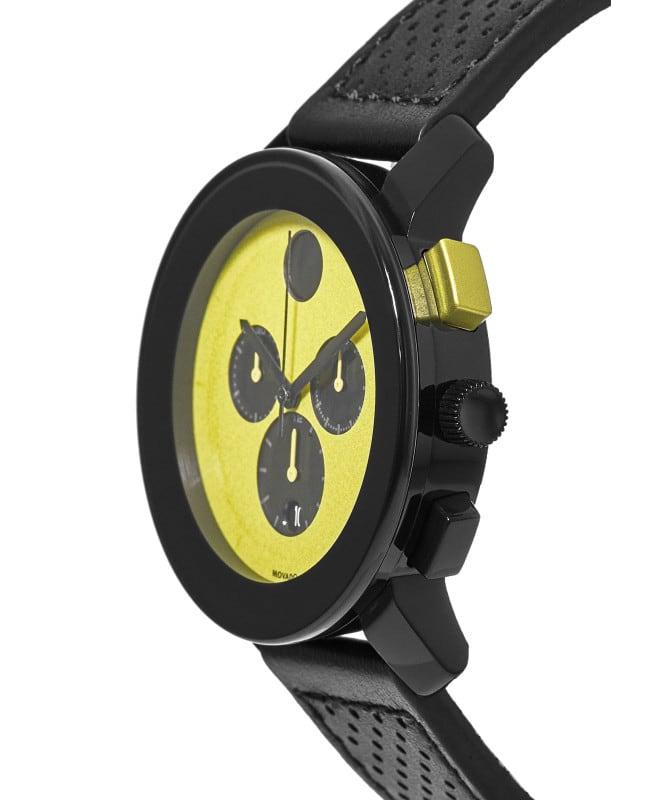Movado Bold TR90 Yellow Dial Leather Strap Men's Watch 3600766商品第3张图片规格展示