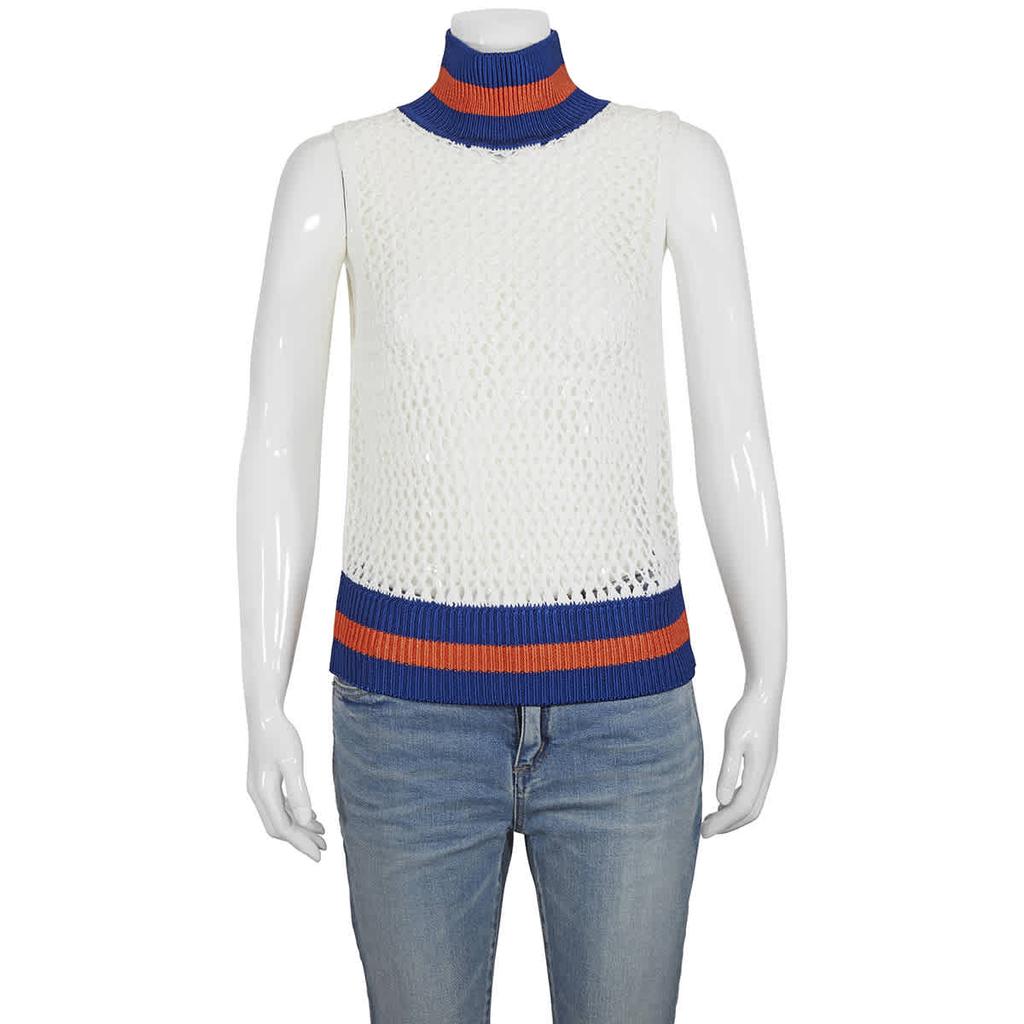 White Meeme Open Knit Contrast Trim Sleeveless Sweater商品第1张图片规格展示