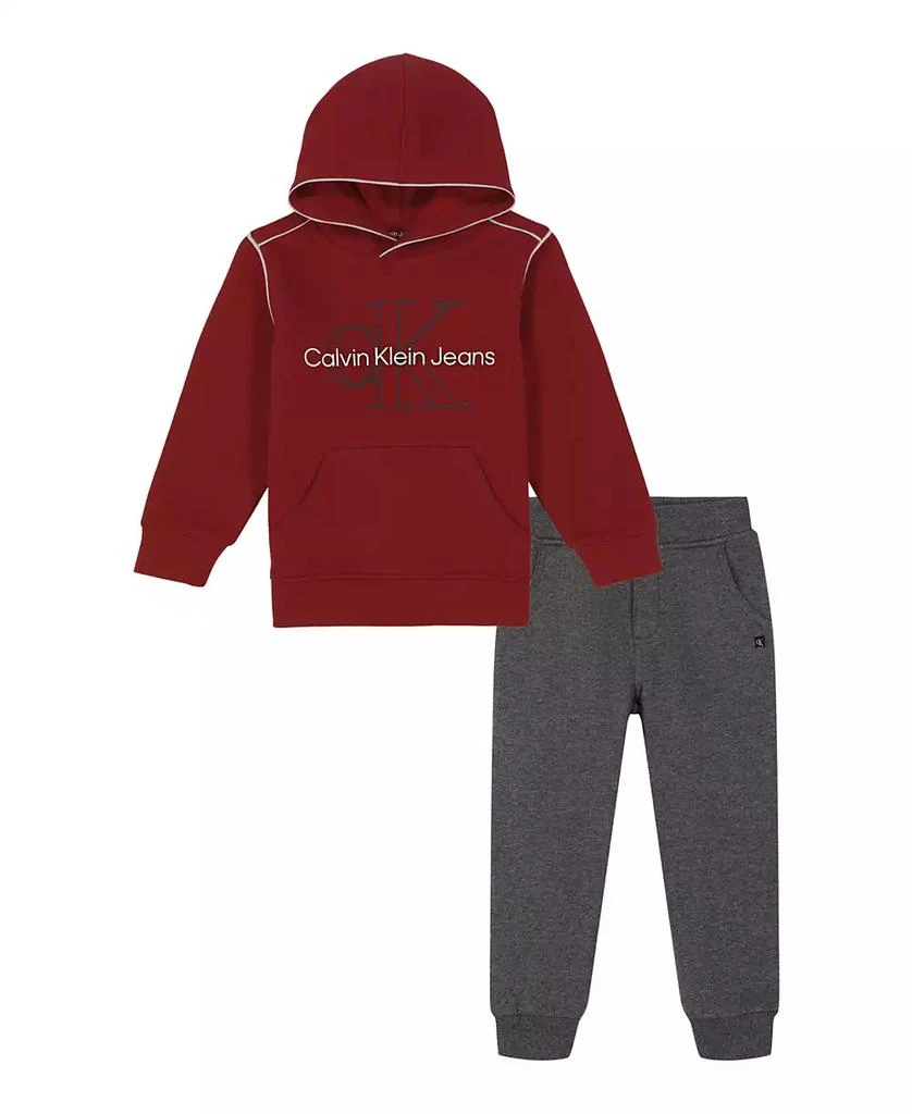 商品Calvin Klein|Toddler and Little Boys Contrast Trim Fleece Logo Hoodie Joggers 2-Piece Set,价格¥466,第1张图片