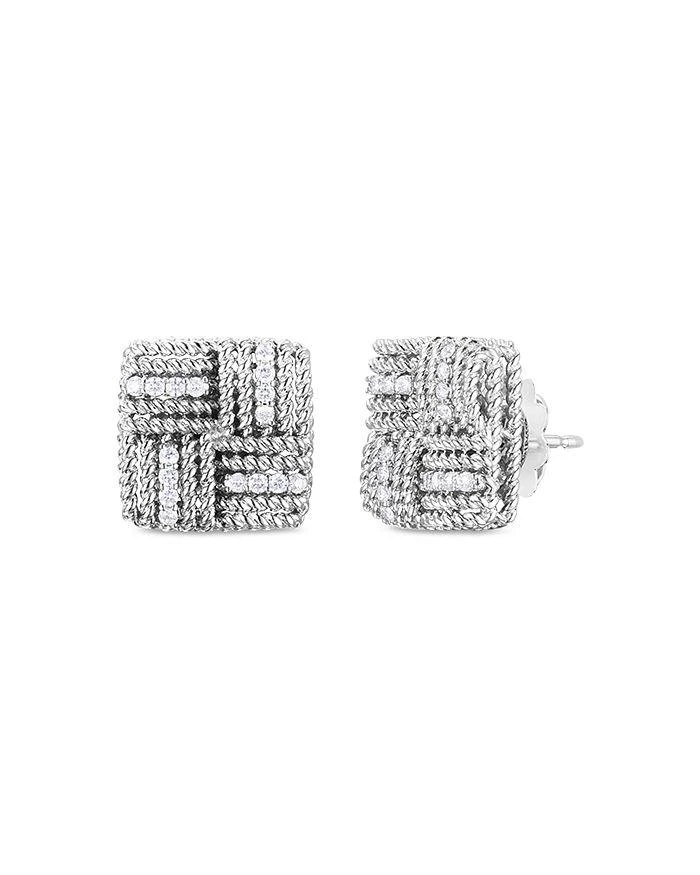 商品Roberto Coin|18K White Gold Opera Diamond Woven Stud Earrings,价格¥16791,第1张图片