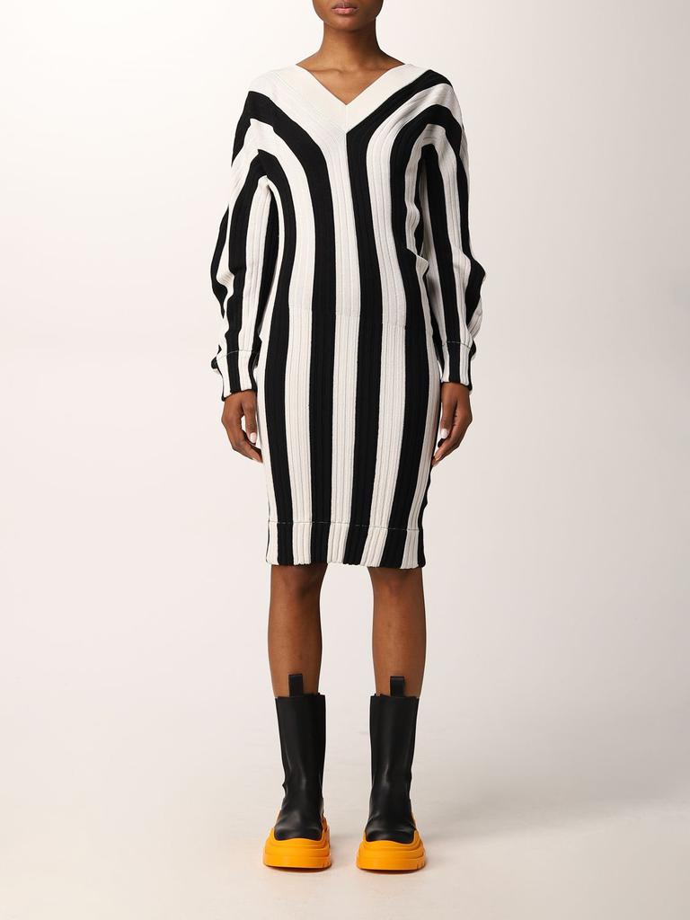 Bottega Veneta bicolor stripes v-dress商品第1张图片规格展示