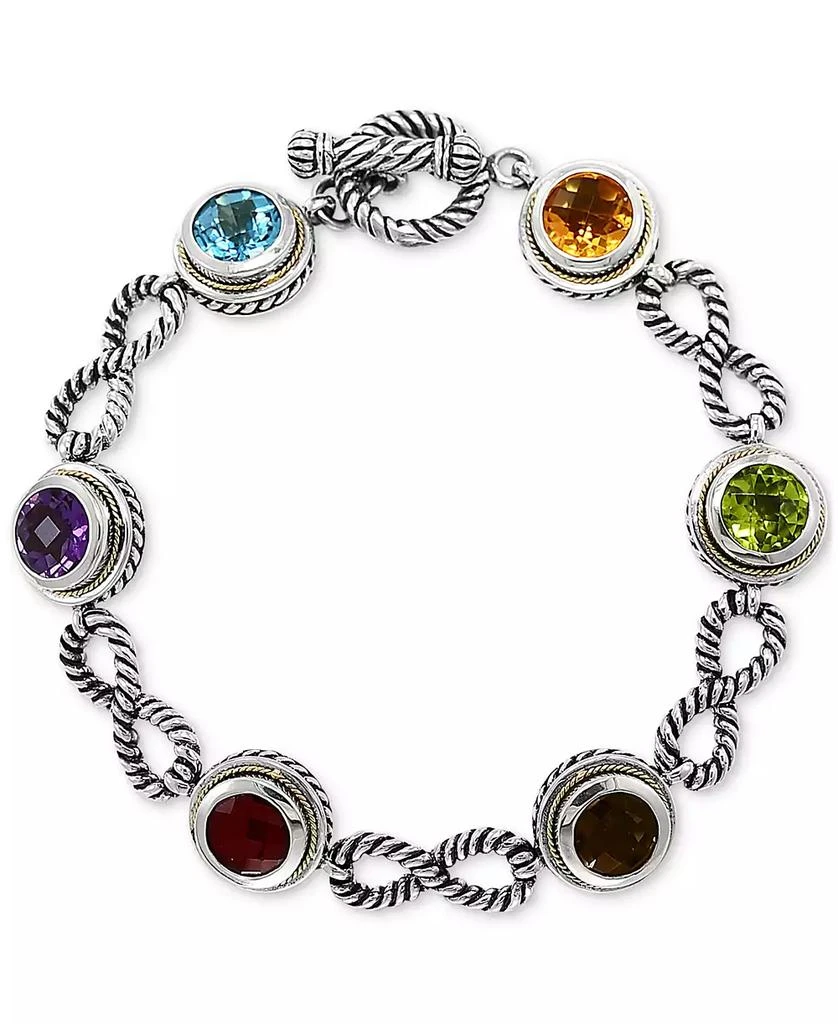 商品Effy|EFFY® Multi-Gemstone Station Link Bracelet (12-3/4 ct. t.w.) in Sterling Silver & 18k Gold-Plate,价格¥4171,第1张图片