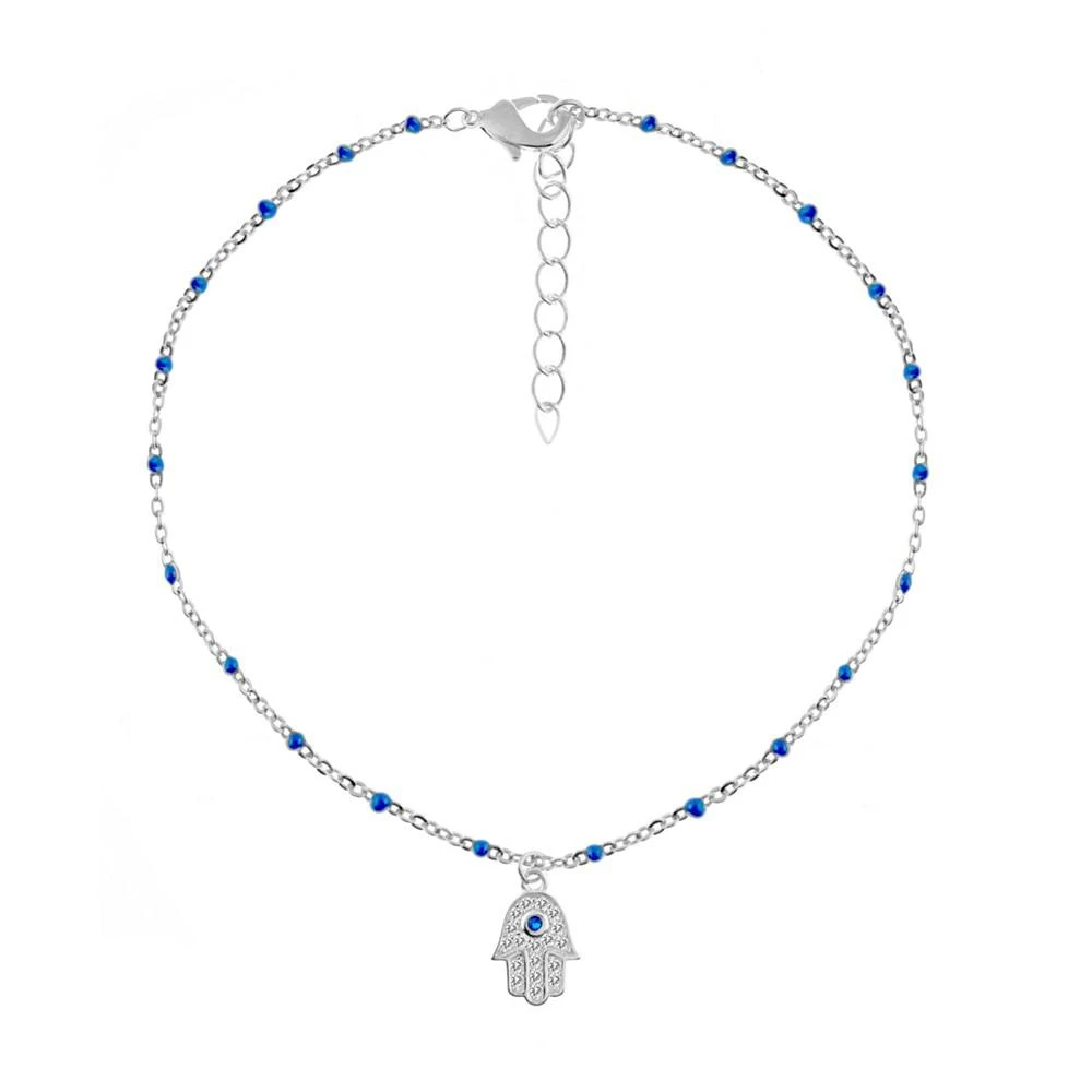 商品Essentials|Blue Sapphire & Cubic Zirconia Hamsa Hand Anklet in Silver Plate,价格¥303,第1张图片