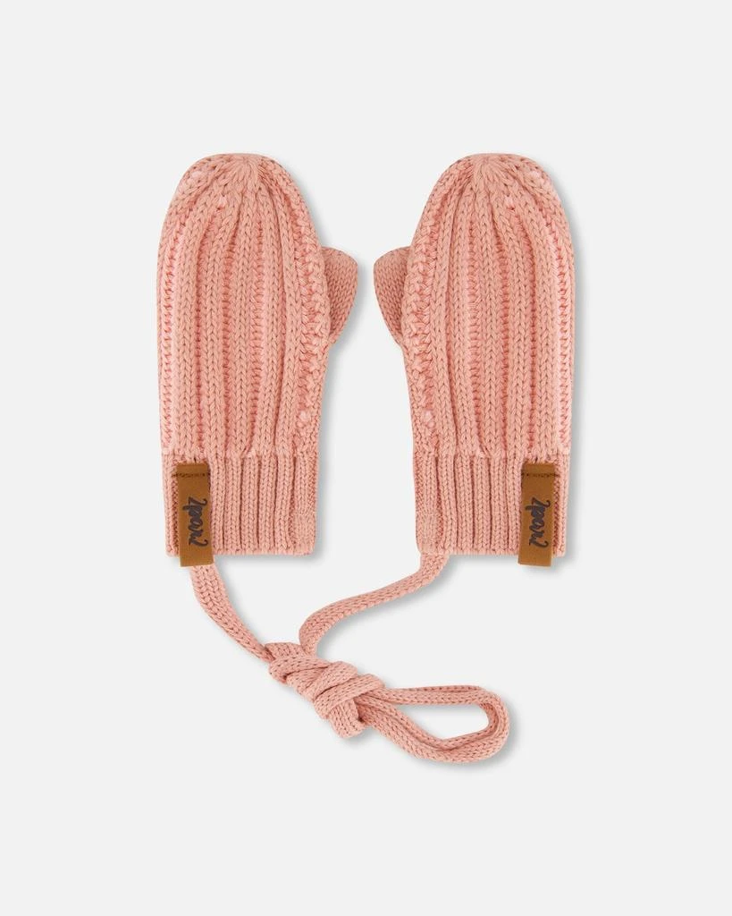 商品Deux par Deux|Knit Mittens With Cord Ash Rose,价格¥167,第1张图片