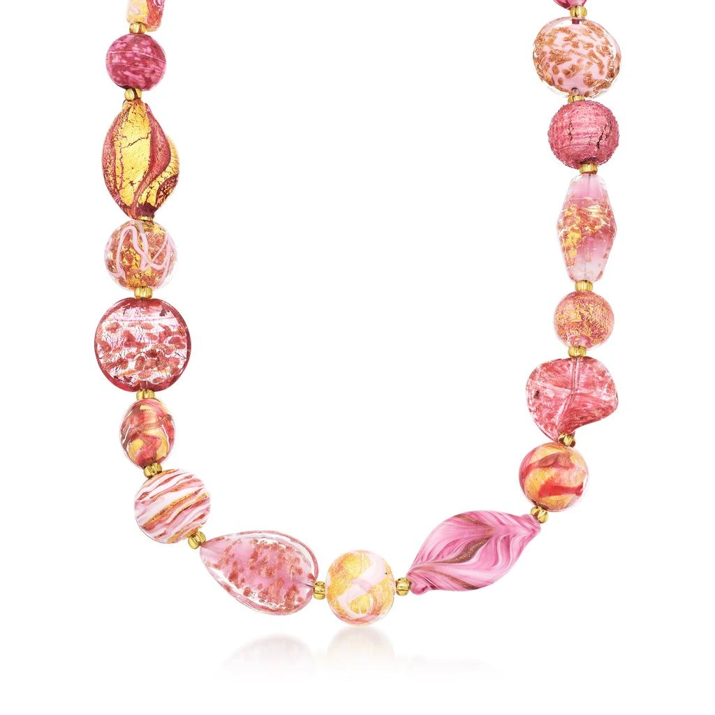 商品Ross-Simons|Italian Pink and Gold Murano Glass Bead Necklace in 18kt Gold Over Sterling,价格¥1661,第1张图片