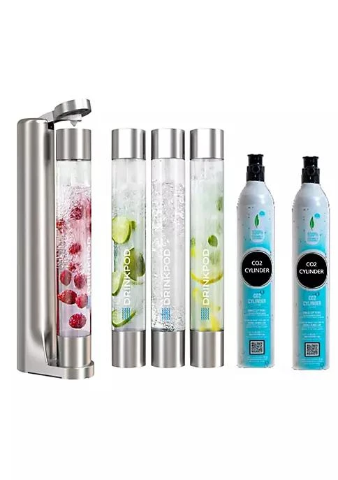 商品belk|Fizzpod Soda Maker With Two Co2 Cylinder  Fizzy Drink Machine With 3 Pet Bottles 3 Caps 1 Carbonator Cap And Manual   Make Homemade Sparkle Water Juice Coffee Tea And Cocktail Drinks With Fruit Silver,价格¥1242,第2张图片详细描述