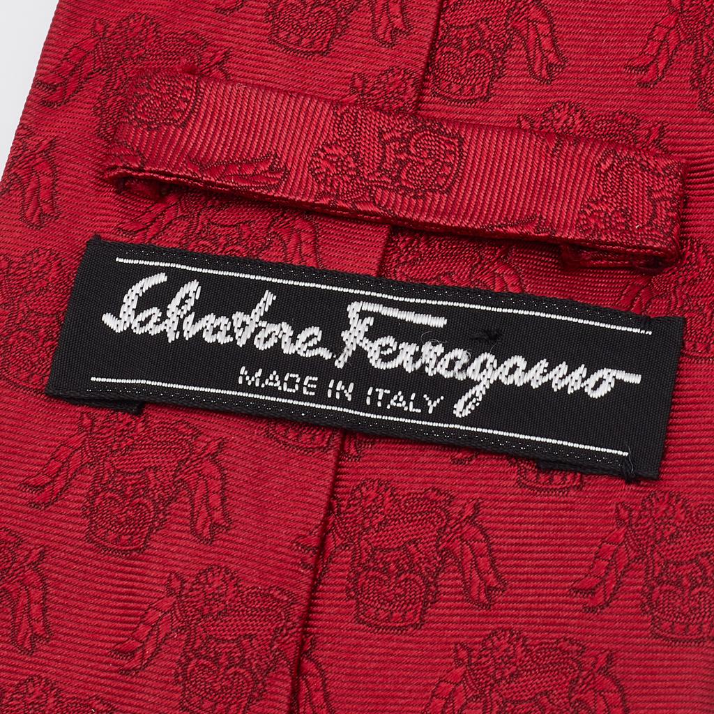 Salvatore Ferragamo Red Silk Jacquard Tie商品第3张图片规格展示