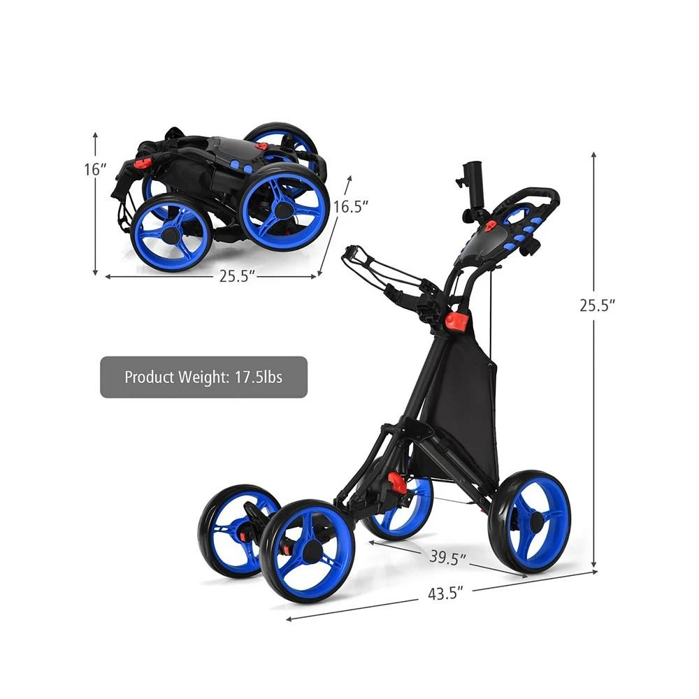 商品Costway|Folding 4 Wheels Golf Push Cart W/Bag Scoreboard Adjustable Handle,价格¥1117,第3张图片详细描述