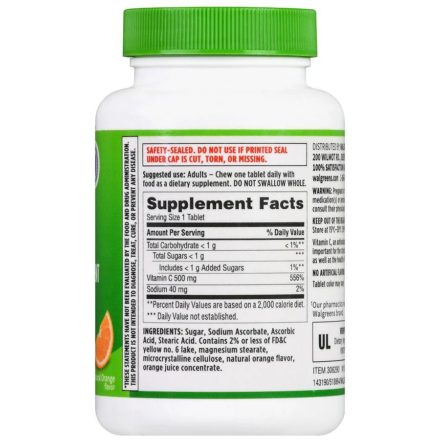 商品Walgreens|Chewable Vitamin C 500 mg Tablets Natural Orange,价格¥74,第3张图片详细描述