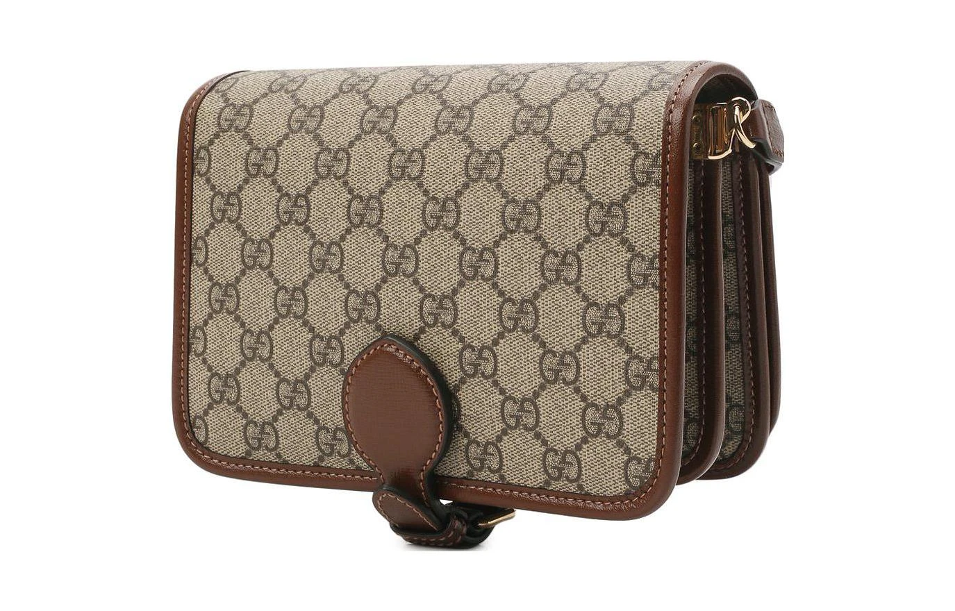 商品[国内直发] Gucci|古驰 老花Logo 皮革 邮差包风琴包单肩斜挎包 迷你 男女同款 棕色,价格¥9357,第4张图片详细描述