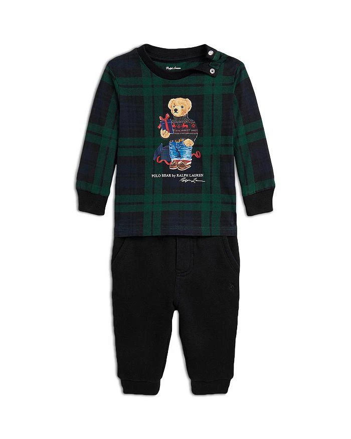 商品Ralph Lauren|Boys' Polo Bear Graphic Plaid Tee & Fleece Pants Set - Baby,价格¥565,第1张图片详细描述