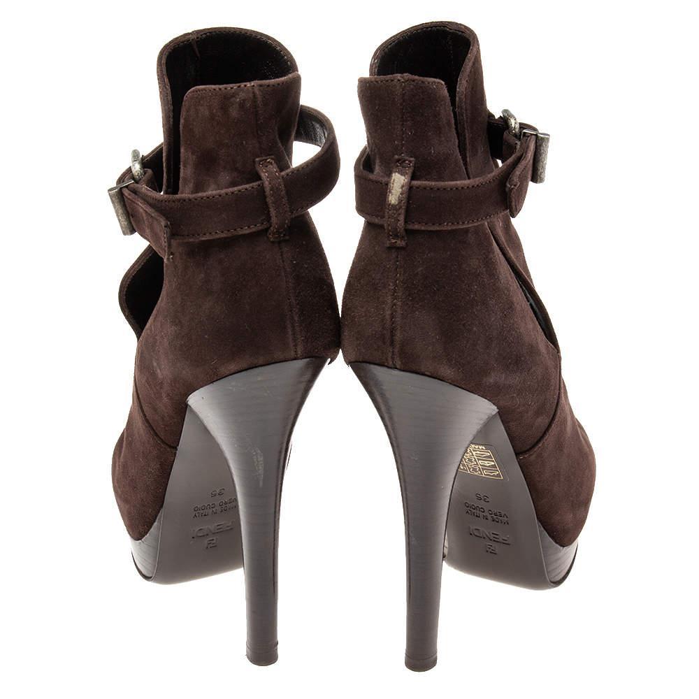 商品[二手商品] Fendi|Fendi Dark Brown Suede Peep-Toe Platform Ankle Booties Size 36,价格¥1076,第7张图片详细描述