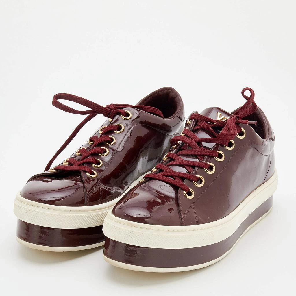 商品[二手商品] Louis Vuitton|Louis Vuitton Burgundy Patent Leather Lace Up Platform Sneakers Size 38,价格¥3063,第2张图片详细描述