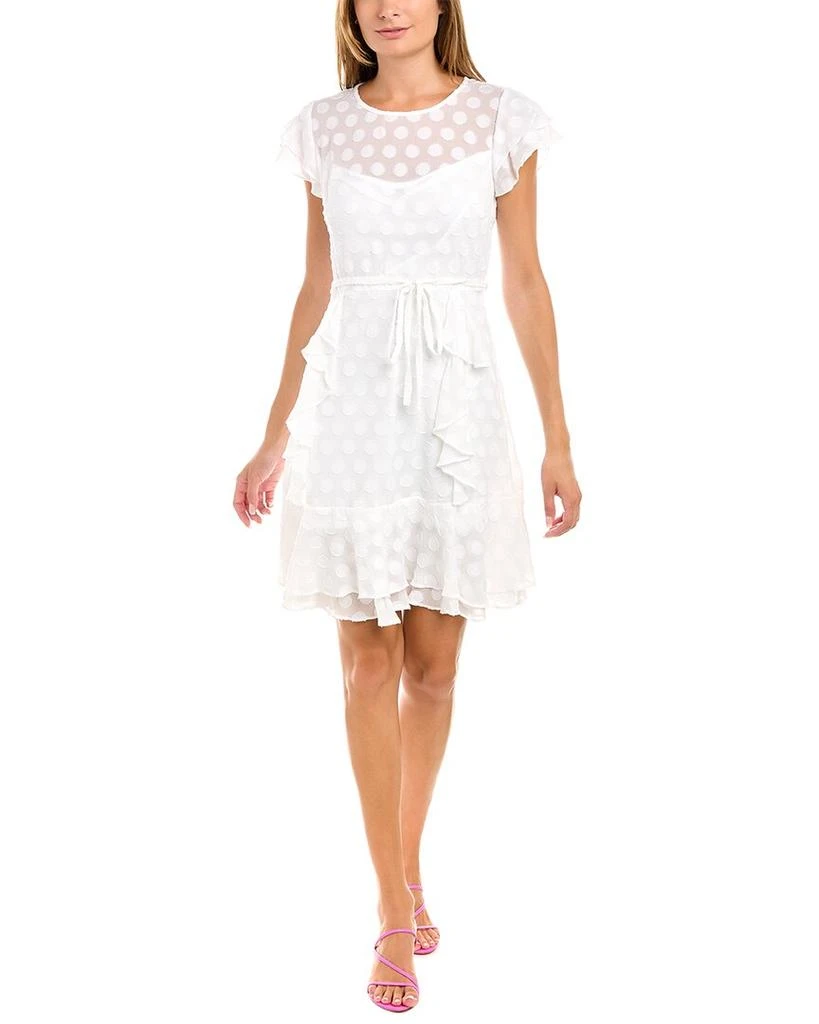 商品Karl Lagerfeld Paris|KARL LAGERFELD Clip Dot Tiered Ruffle Mini Dress,价格¥231,第1张图片