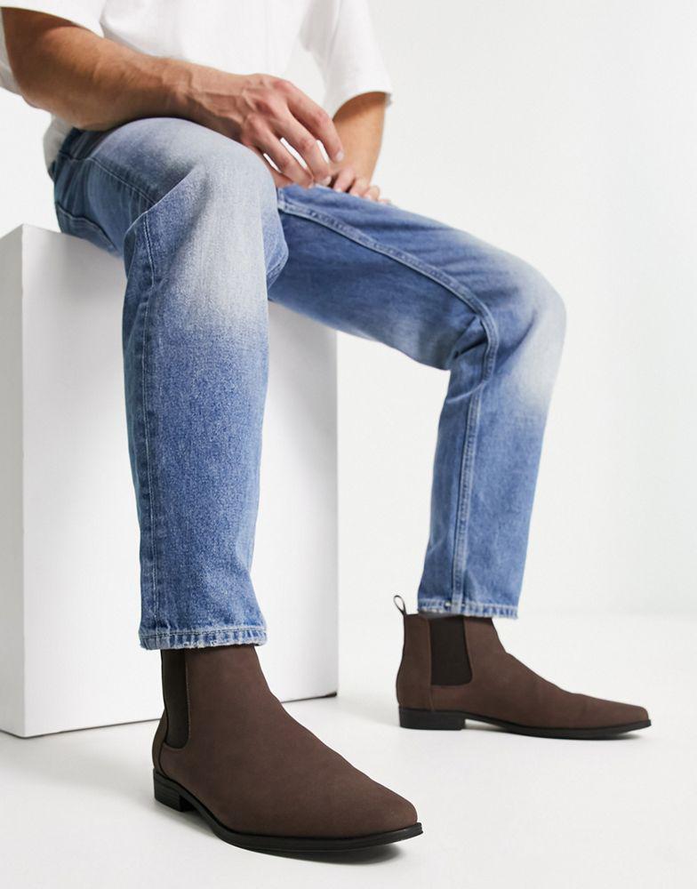 ASOS DESIGN chelsea boots in brown faux suede商品第3张图片规格展示