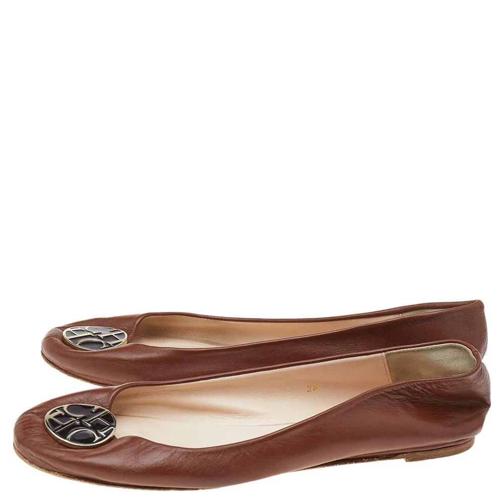 商品[二手商品] Carolina Herrera|CH Carolina Herrera Brown Leather Logo Ballet Flats Size 39,价格¥853,第4张图片详细描述