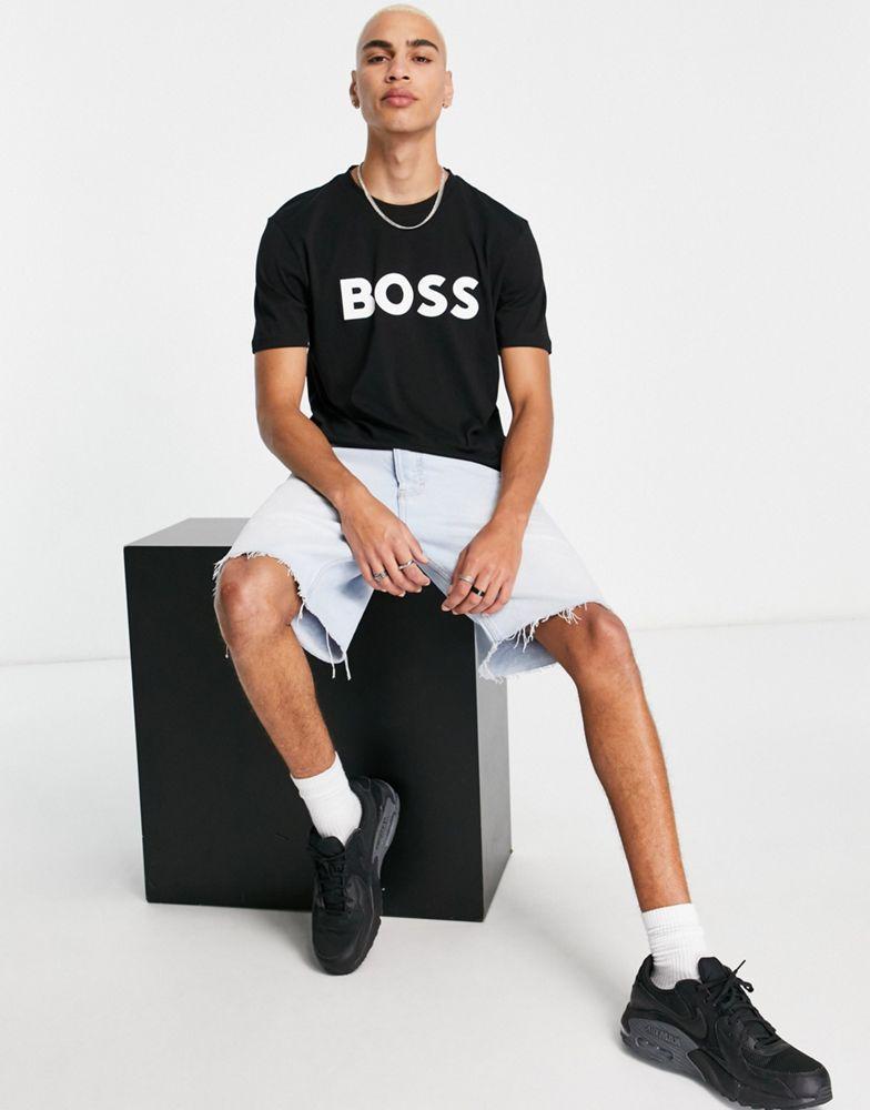 商品Hugo Boss|BOSS Casual Thinking 1 large logo t-shirt in black,价格¥332,第5张图片详细描述