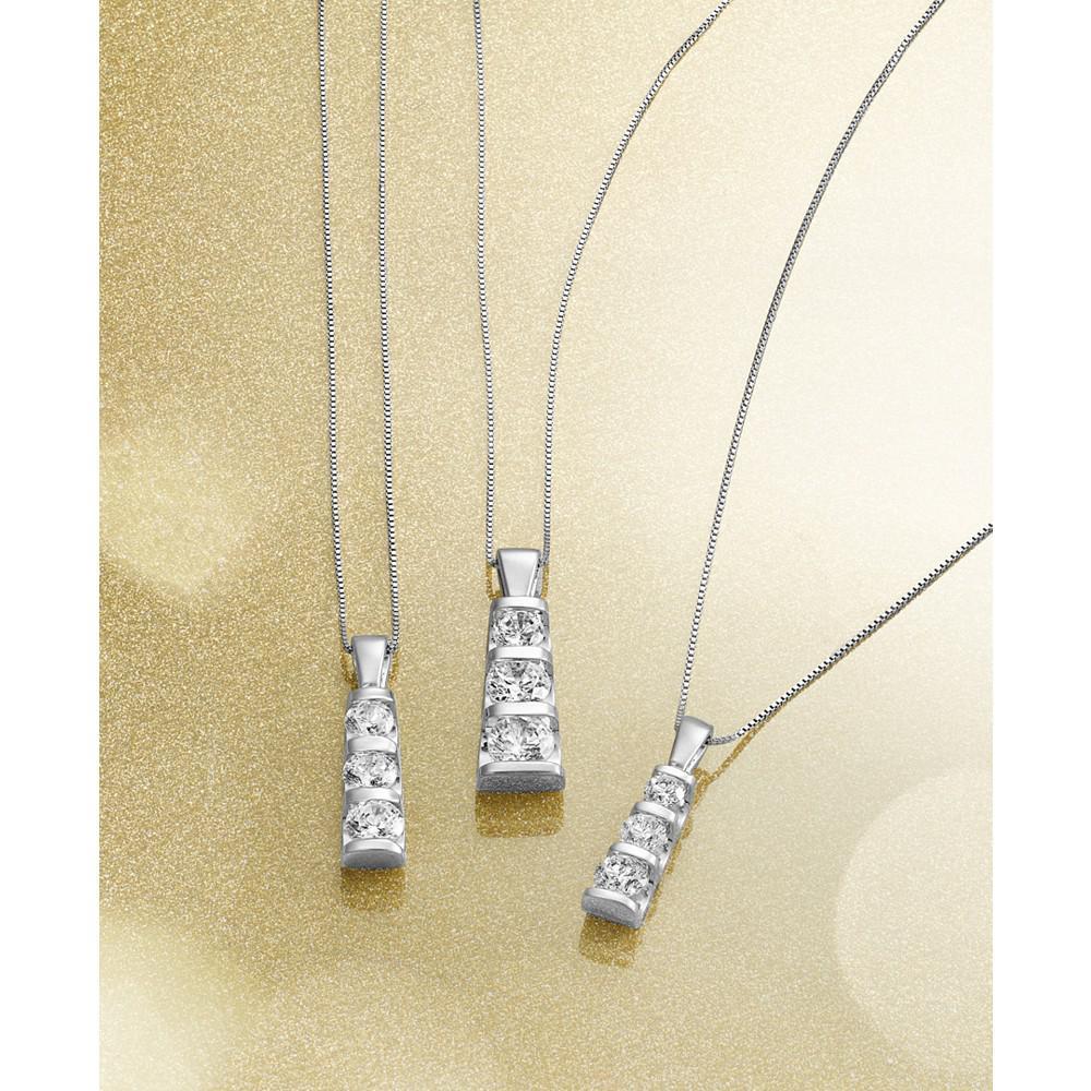 商品Macy's|Diamond Three-Stone Linear Pendant Necklace (3/4 ct. t.w.) in 14k White Gold or 14k Yellow Gold,价格¥15212,第7张图片详细描述