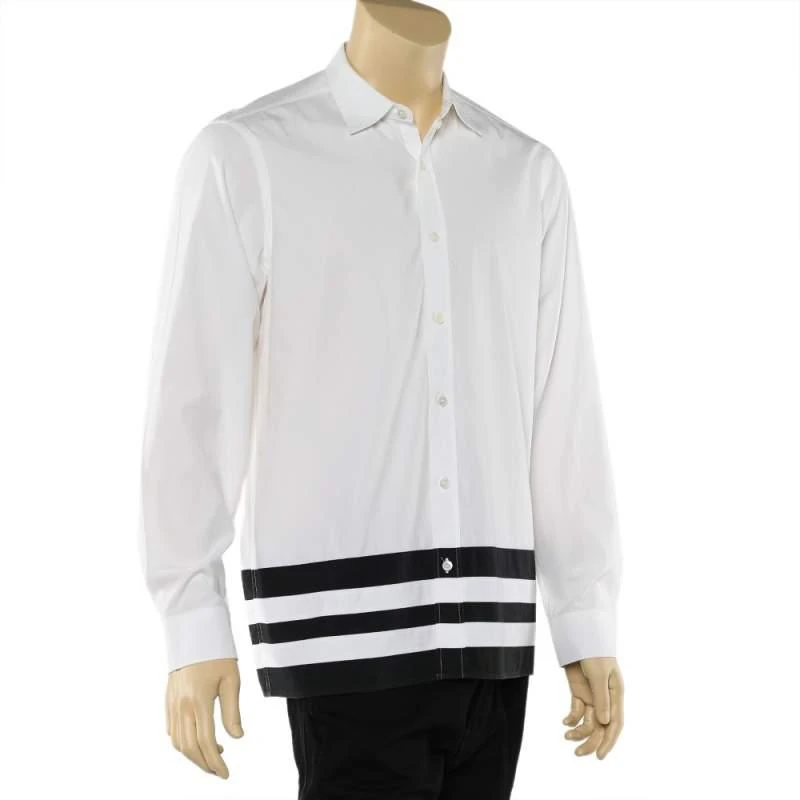 商品[二手商品] Burberry|Burberry White Cotton Striped Hem Detail Button Front Shirt L,价格¥896,第2张图片详细描述