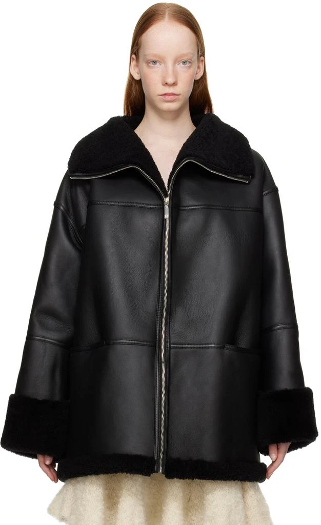 商品Totême|Black Signature Shearling Jacket,价格¥18953,第1张图片