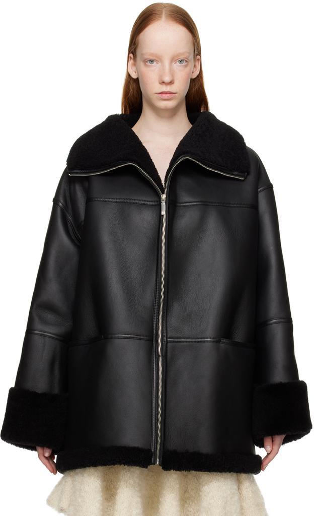 商品Totême|Black Signature Shearling Jacket,价格¥13500,第1张图片