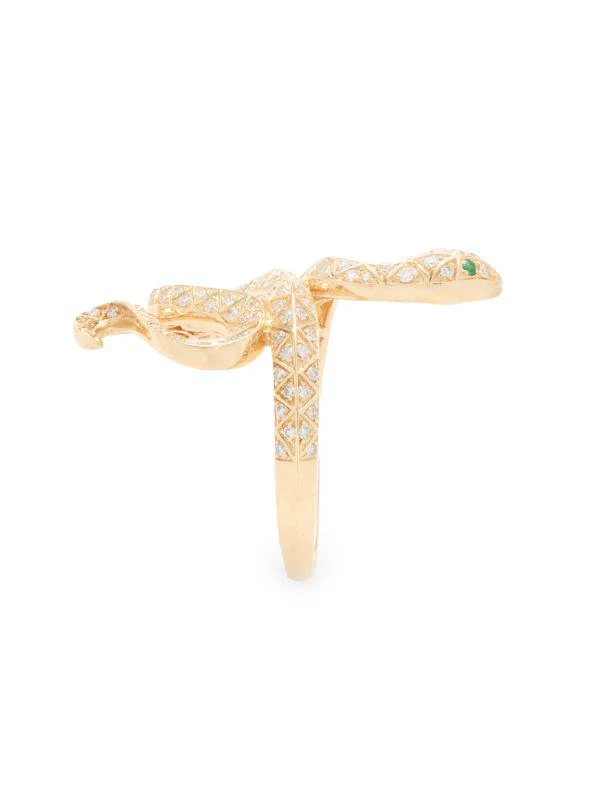 商品Effy|14K Yellow Gold, Diamond & Emerald Snake Ring,价格¥11096,第4张图片详细描述