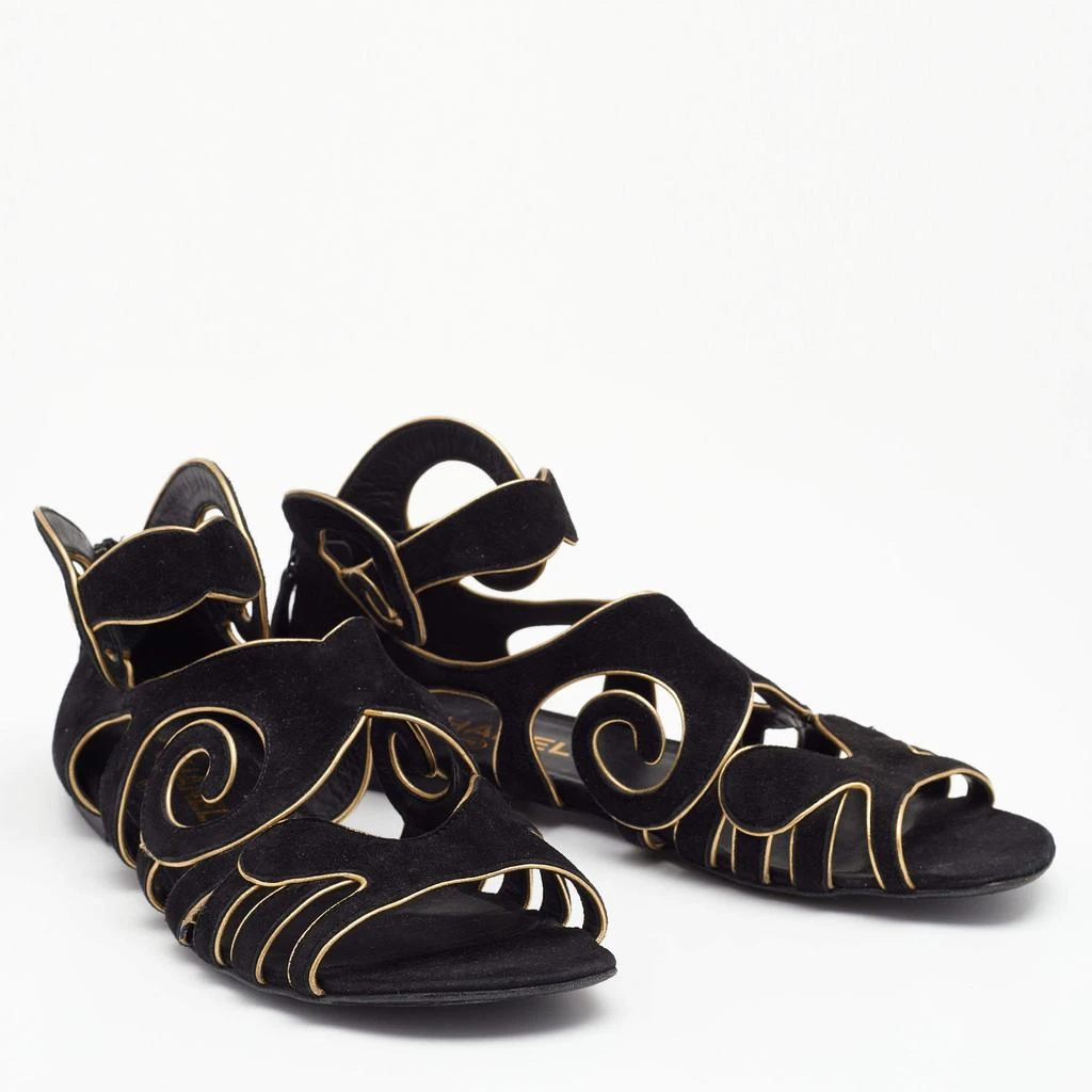 商品[二手商品] Chanel|Chanel Black/Gold Suede Gladiator Flat Sandals Size 38.5,价格¥1862,第4张图片详细描述