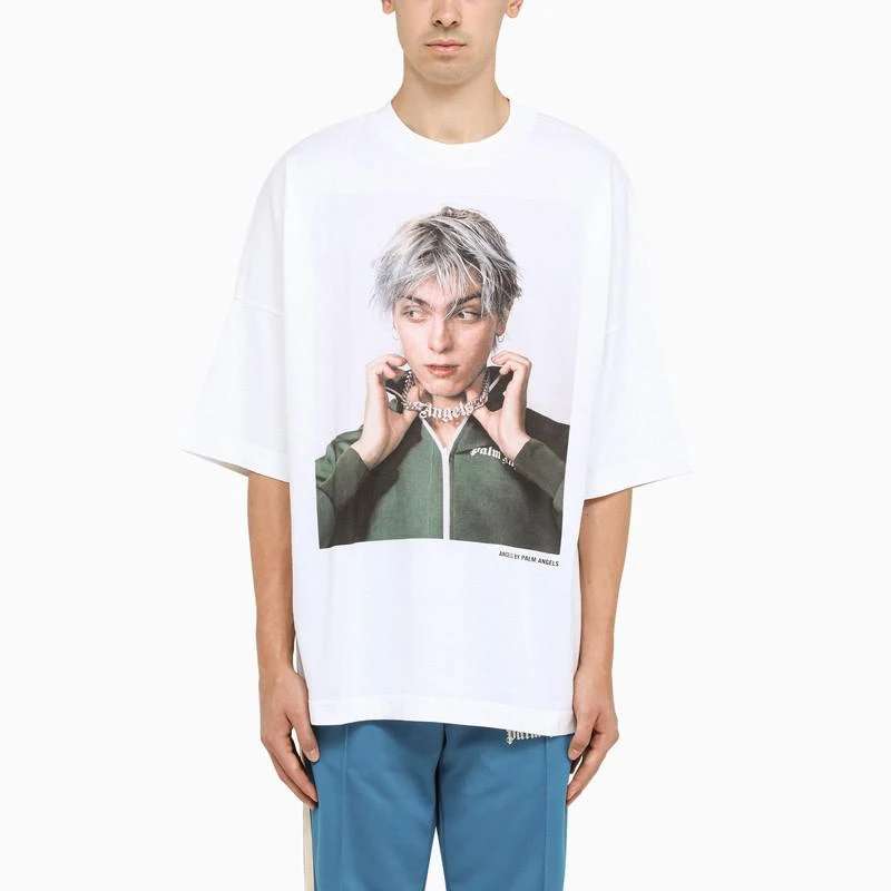 商品Palm Angels|White t-shirt with David Sims print,价格¥984,第1张图片