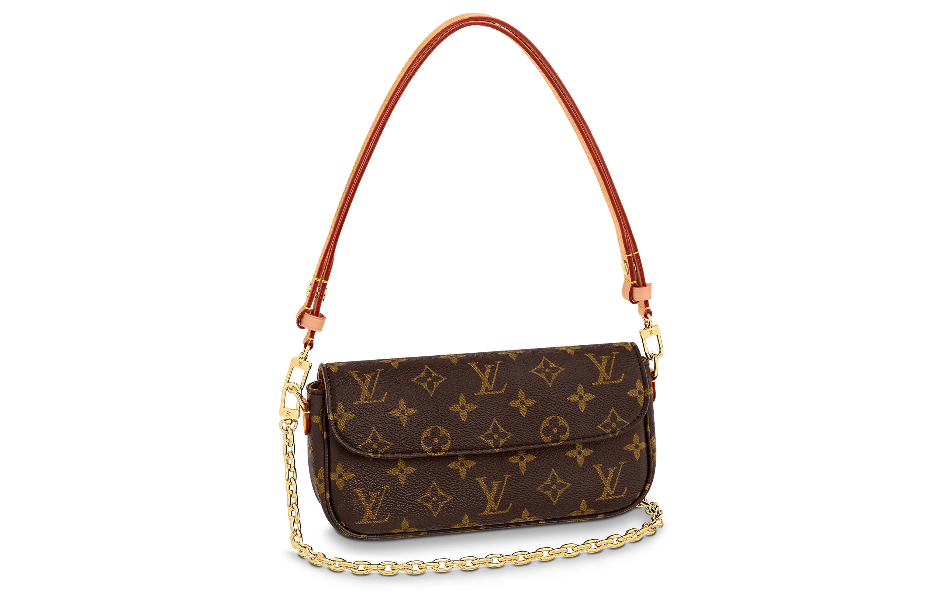 商品[国内直发] Louis Vuitton|IVY 经典老花印花链条 涂层帆布 法棍包腋下包手提单肩包 女款 棕色,价格¥16832,第1张图片