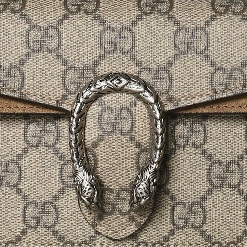 商品[国内直发] Gucci|古驰 Dionysus 酒神 虎头扣老花Logo 帆布拼皮 斜挎单肩包 超迷你 女款 乌木色,价格¥6683,第6张图片详细描述