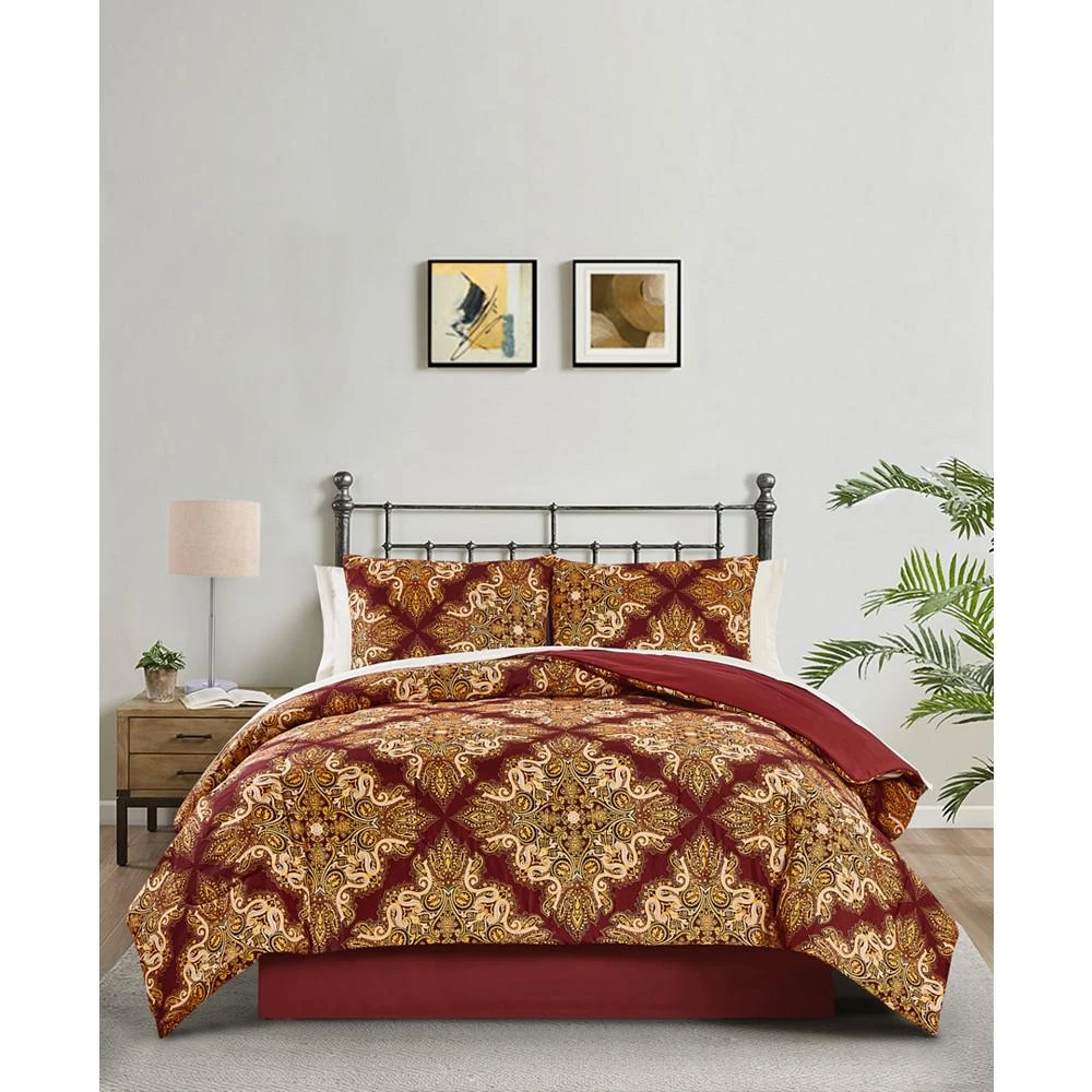 商品Keeco|Red Selma Medallion 8 Piece Reversible Comforter Set, Created for Macy's,价格¥223,第1张图片