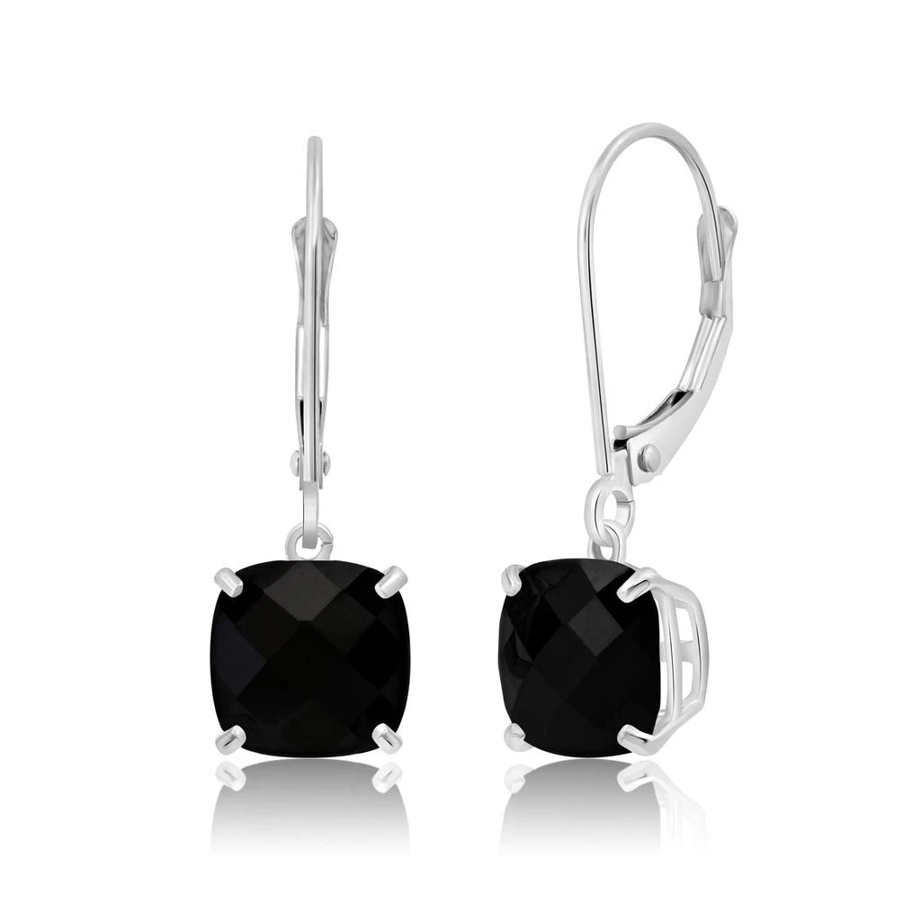 14k Solid White Gold Gemstone Dangle Leverback Earrings (8mm) 商品