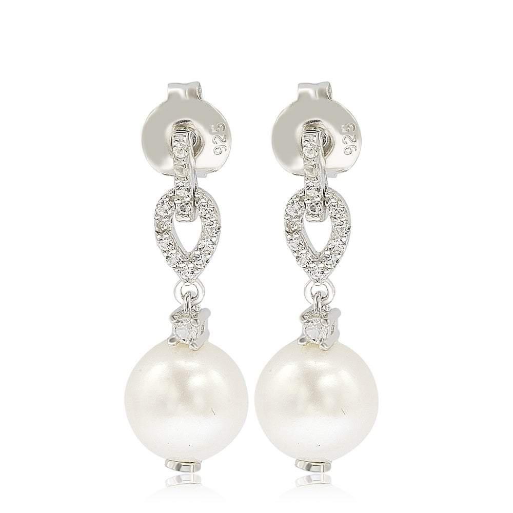 Suzy Levian Sterling Silver Pearl & White Sapphire Dangle Earrings商品第1张图片规格展示