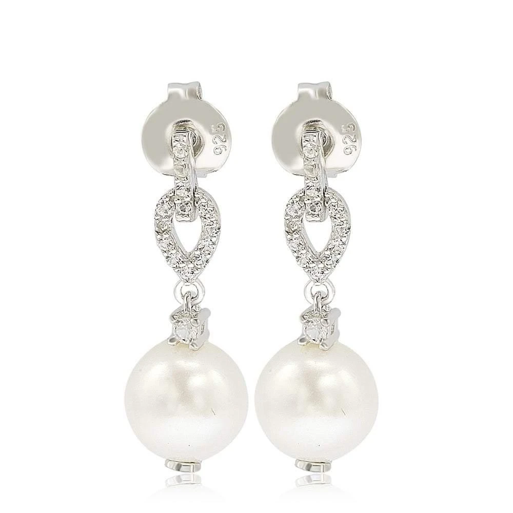 商品Suzy Levian|Sterling Silver Pearl & White Sapphire Dangle Earrings,价格¥1463,第1张图片