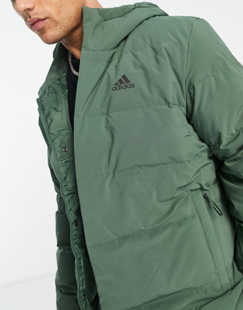 商品Adidas|adidas Outdoor Helionic hooded puffer jacket in green,价格¥972-¥1388,第5张图片详细描述