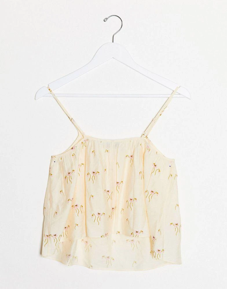 商品& Other Stories|& Other Stories floral embroidered swing cami in cream,价格¥91,第3张图片详细描述