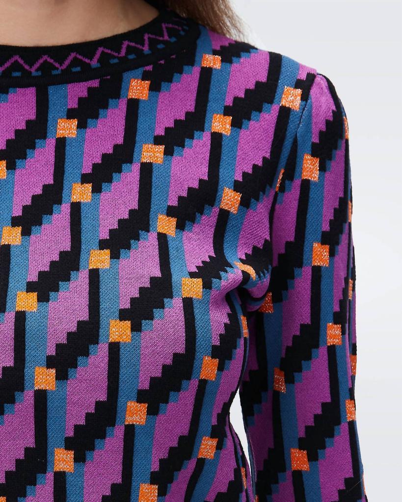 商品Diane von Furstenberg|Iggy Mock Neck Wool Sweater In Cube Chain Purple,价格¥1873,第2张图片详细描述